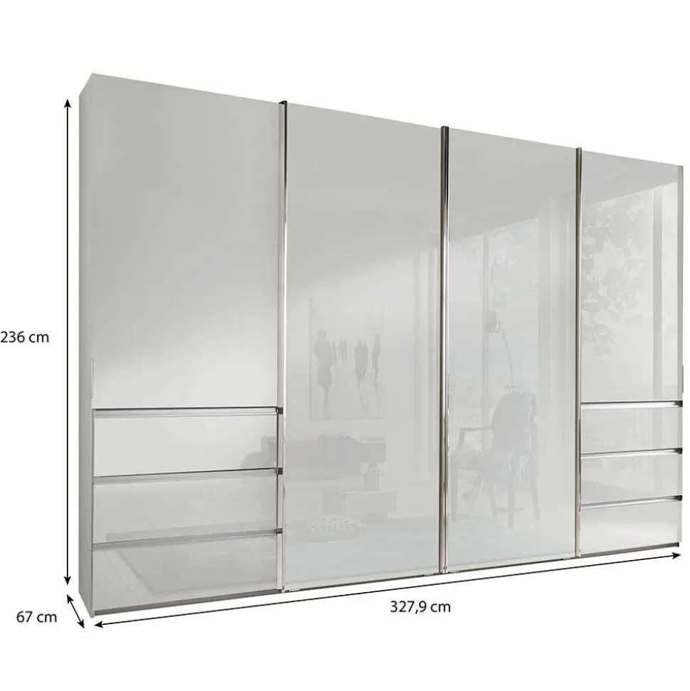 4-türiger Schwebetürenschrank in Weiß - Highlamp