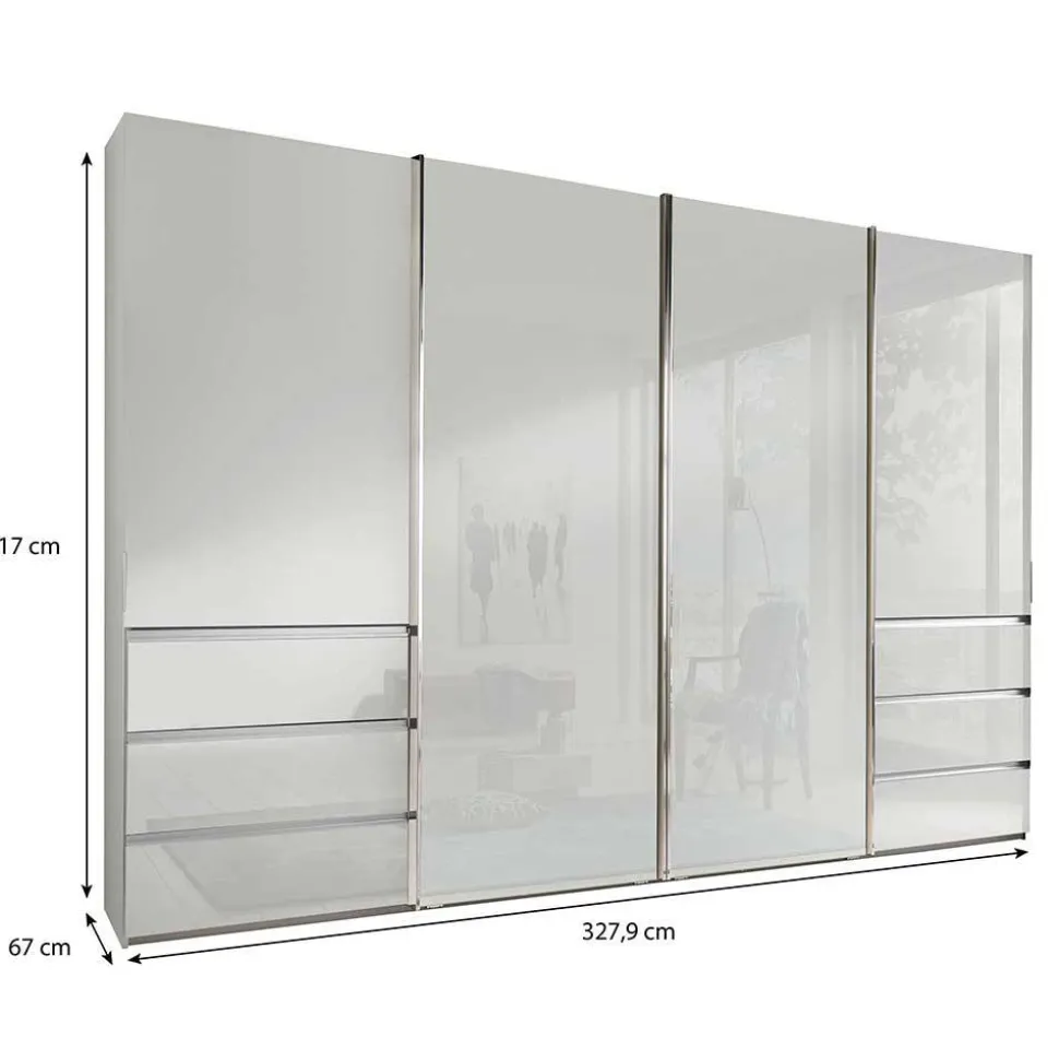 4-türiger Schwebetürenschrank in Weiß - Highlamp