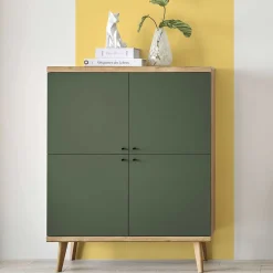 4-türiges Highboard in Graugrün und Wildeiche - Oliva