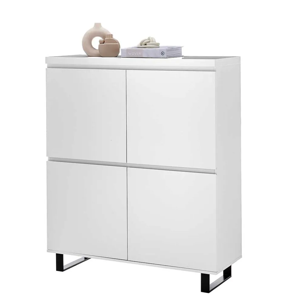 4-türiges Highboard in Weiß mit Schwarz - Atela