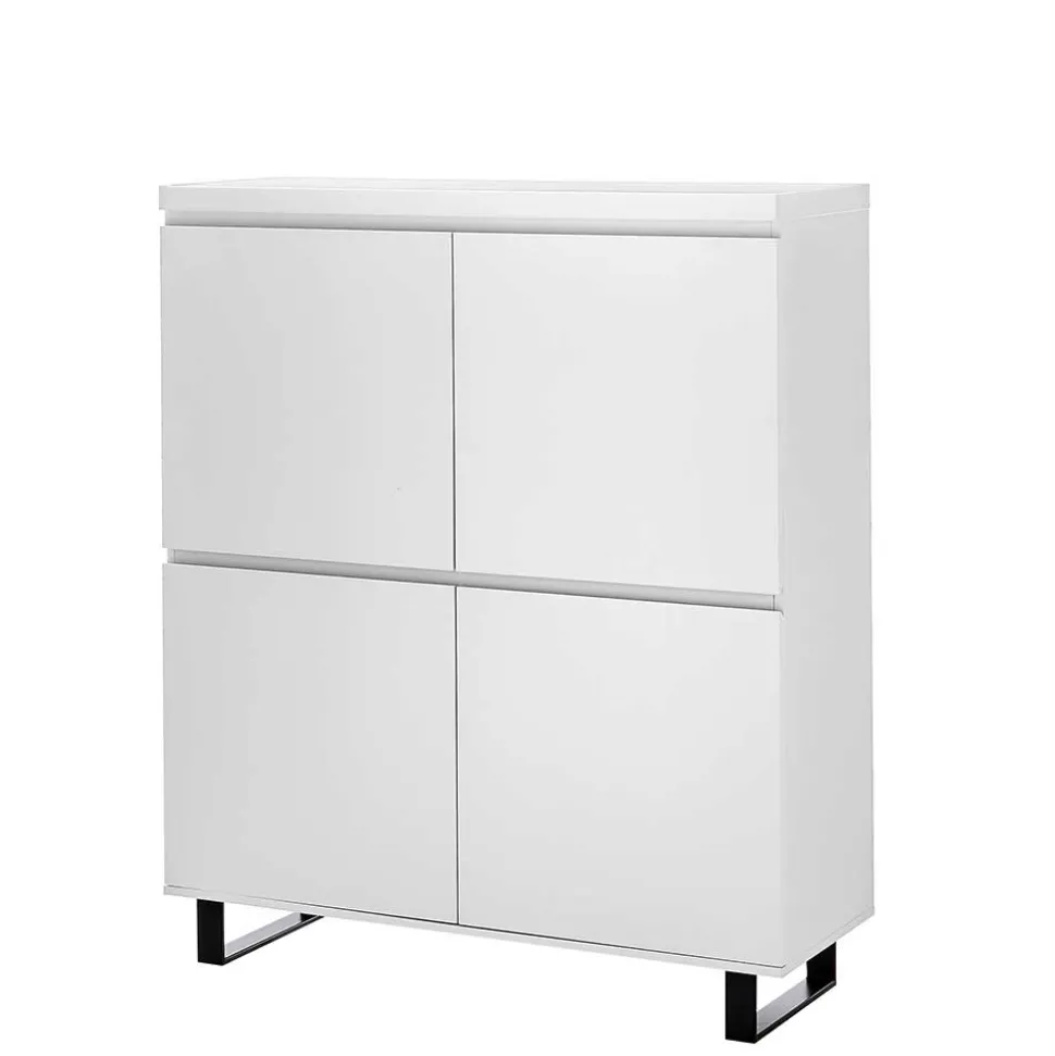4-türiges Highboard in Weiß mit Schwarz - Atela