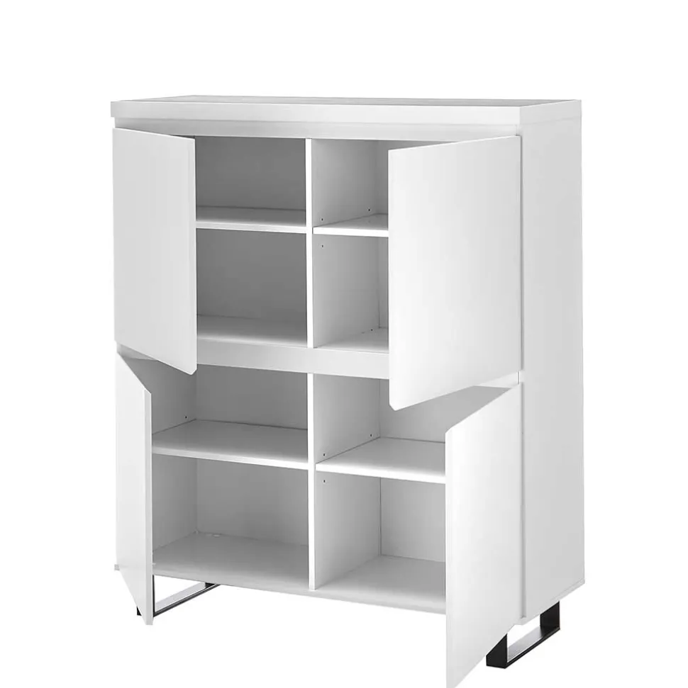 4-türiges Highboard in Weiß mit Schwarz - Atela