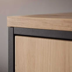 3-türiges Highboard mit Glas in Holzdekor Eiche - Nikdus
