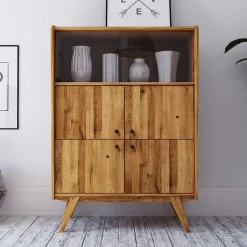 6-türiges Mid Century Highboard aus Glas & Holz - Hardus