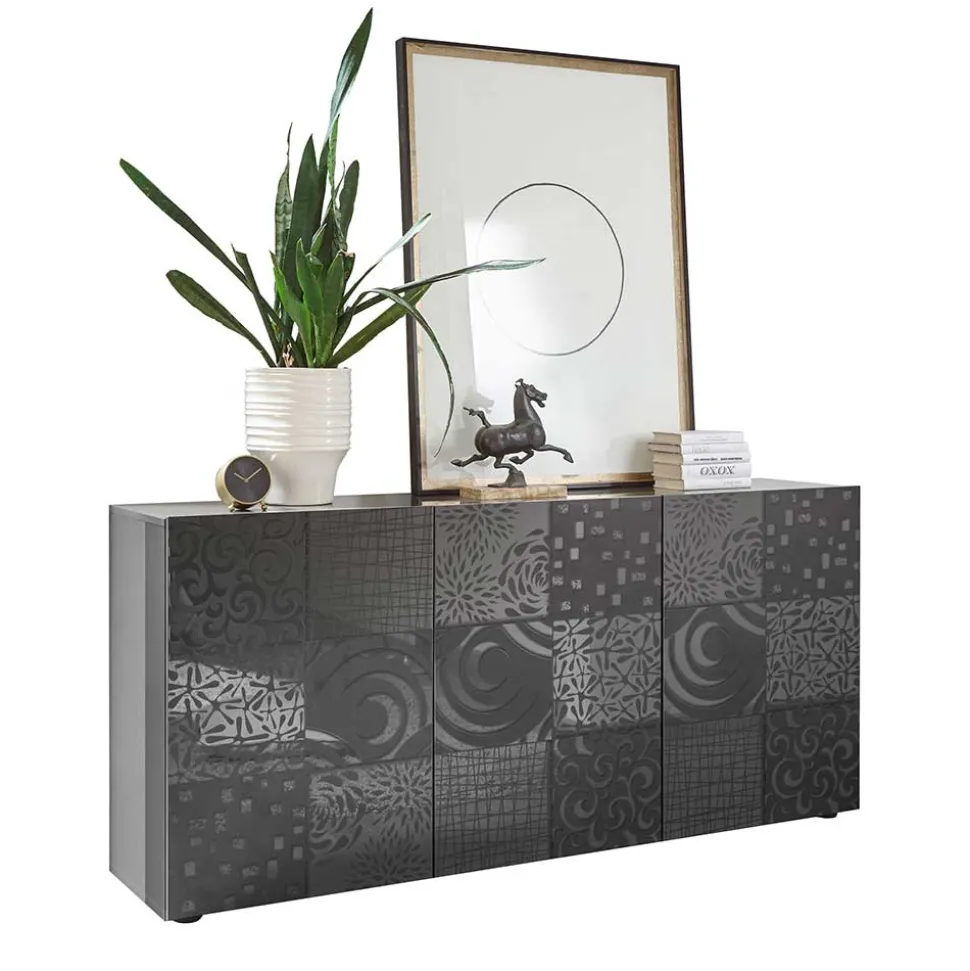 3-türiges Sideboard in Grau Glanz lackiert - Ipatal