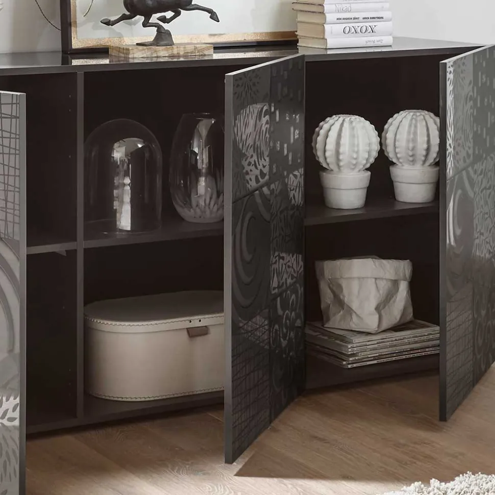 3-türiges Sideboard in Grau Glanz lackiert - Ipatal