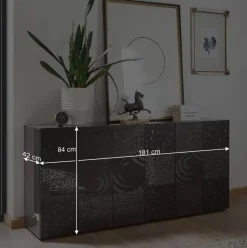 3-türiges Sideboard in Grau Glanz lackiert - Ipatal