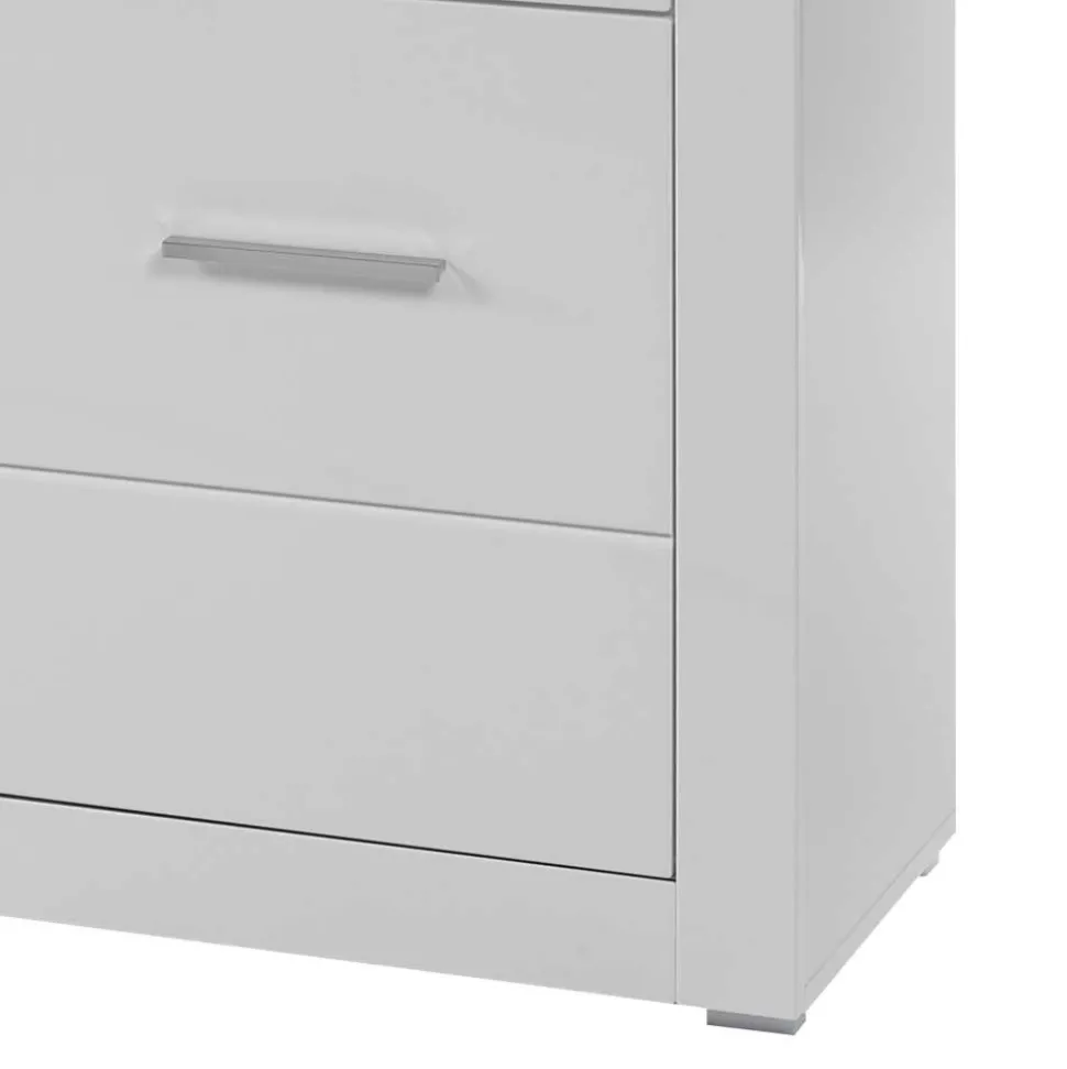 3-türiges Sideboard in Hochglanz Weiß & Glas Yulis mit 2 Schubladen