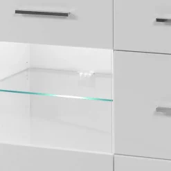 3-türiges Sideboard in Hochglanz Weiß & Glas Yulis mit 2 Schubladen