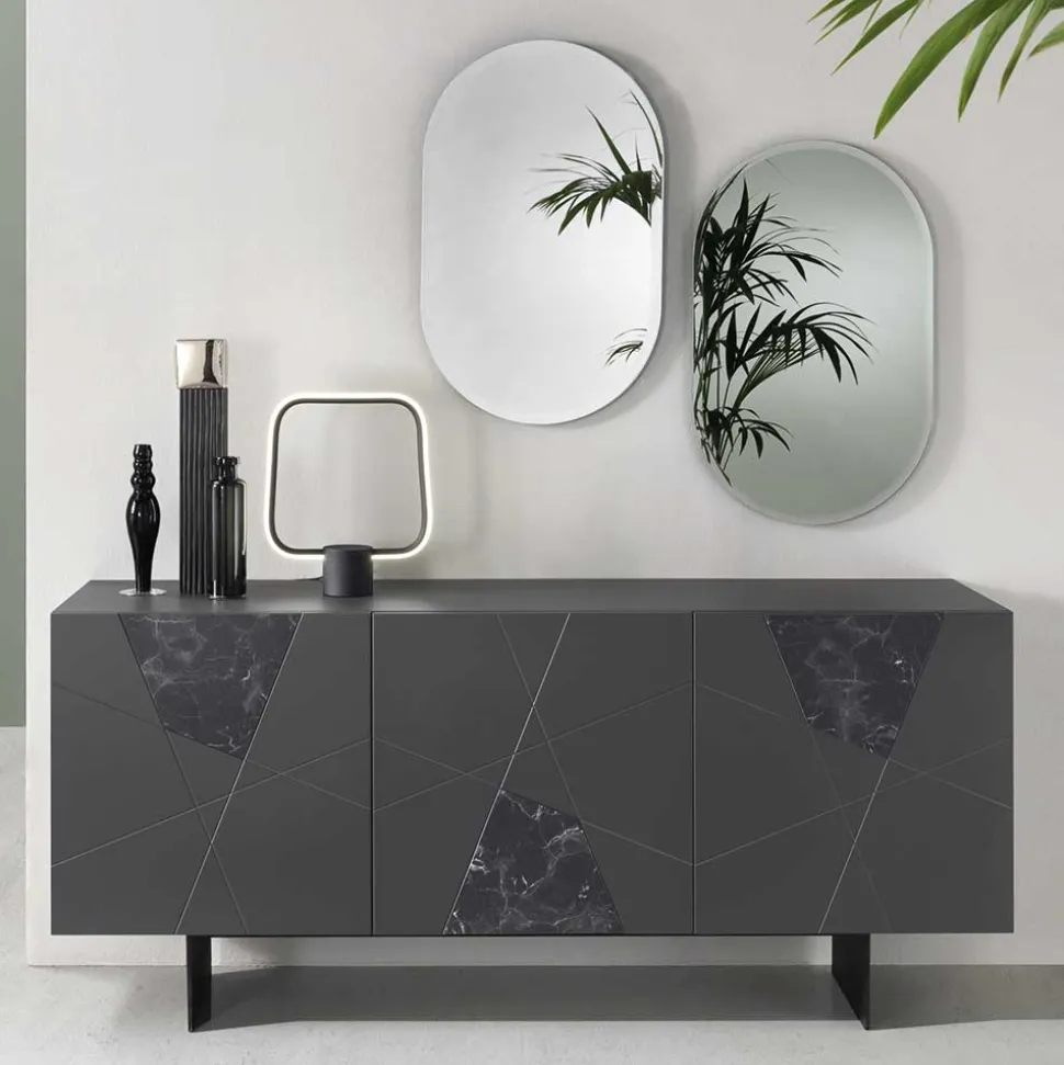 3-türiges Sideboard mit Marmor Einsätzen Schwarz - Wakes