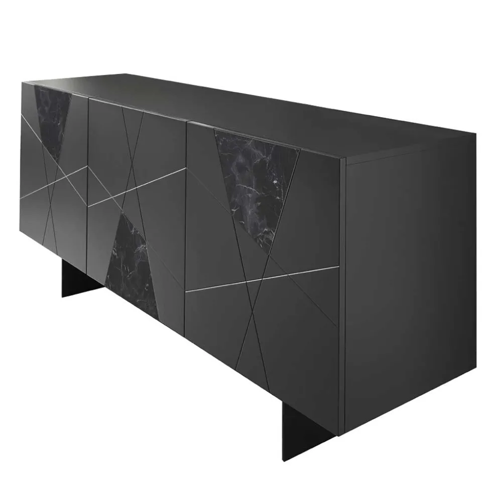 3-türiges Sideboard mit Marmor Einsätzen Schwarz - Wakes
