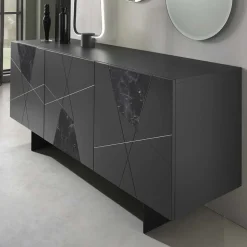 3-türiges Sideboard mit Marmor Einsätzen Schwarz - Wakes