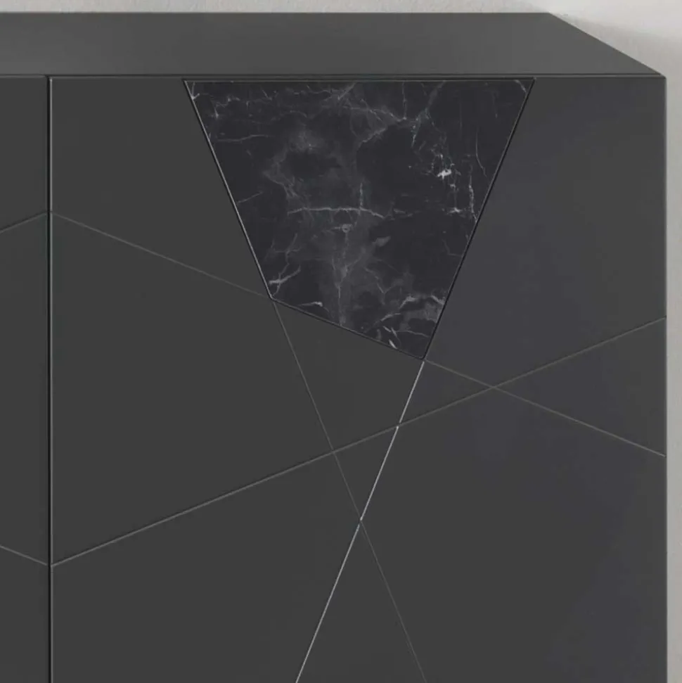 3-türiges Sideboard mit Marmor Einsätzen Schwarz - Wakes