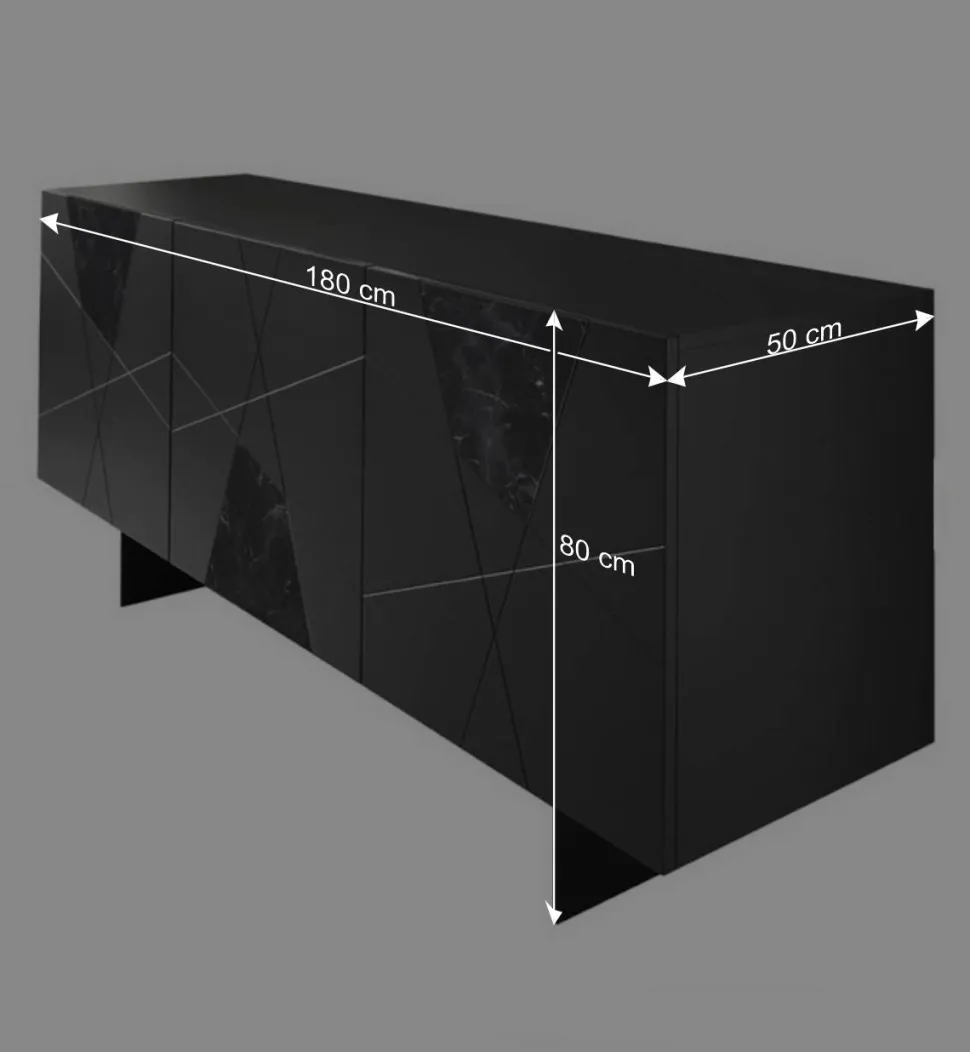 3-türiges Sideboard mit Marmor Einsätzen Schwarz - Wakes