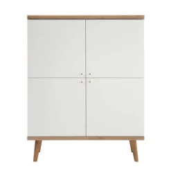 4-türiges Skandi Highboard in Weiß & Eiche - Cablos