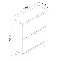 4-türiges Skandi Highboard in Weiß & Eiche - Cablos