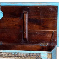 Truhe in Blau Antikweiß Bronze Braun - Olavio