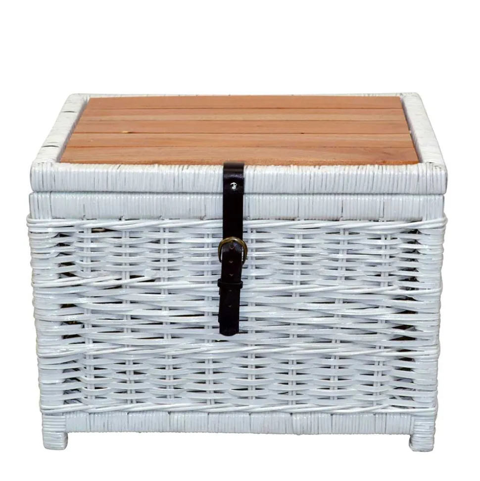 Truhe Wohnzimmertisch aus Rattan Weiß - Jacopo