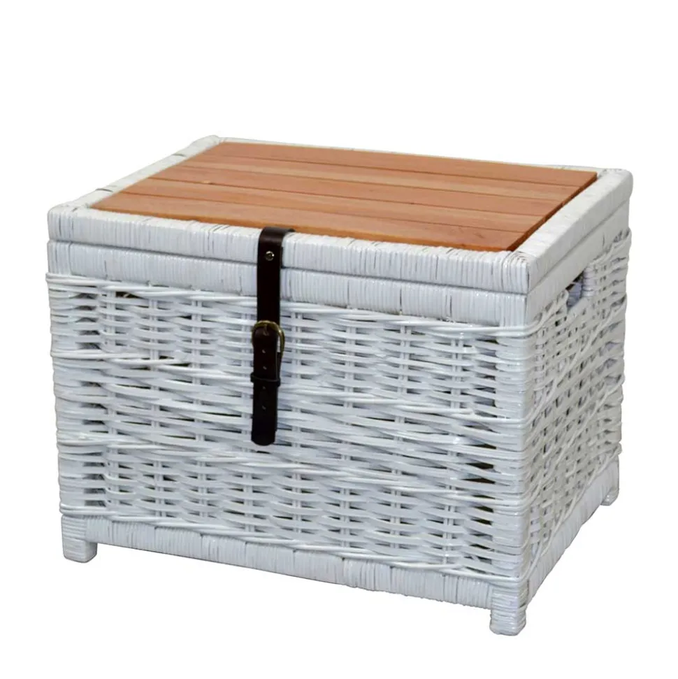 Truhe Wohnzimmertisch aus Rattan Weiß - Jacopo