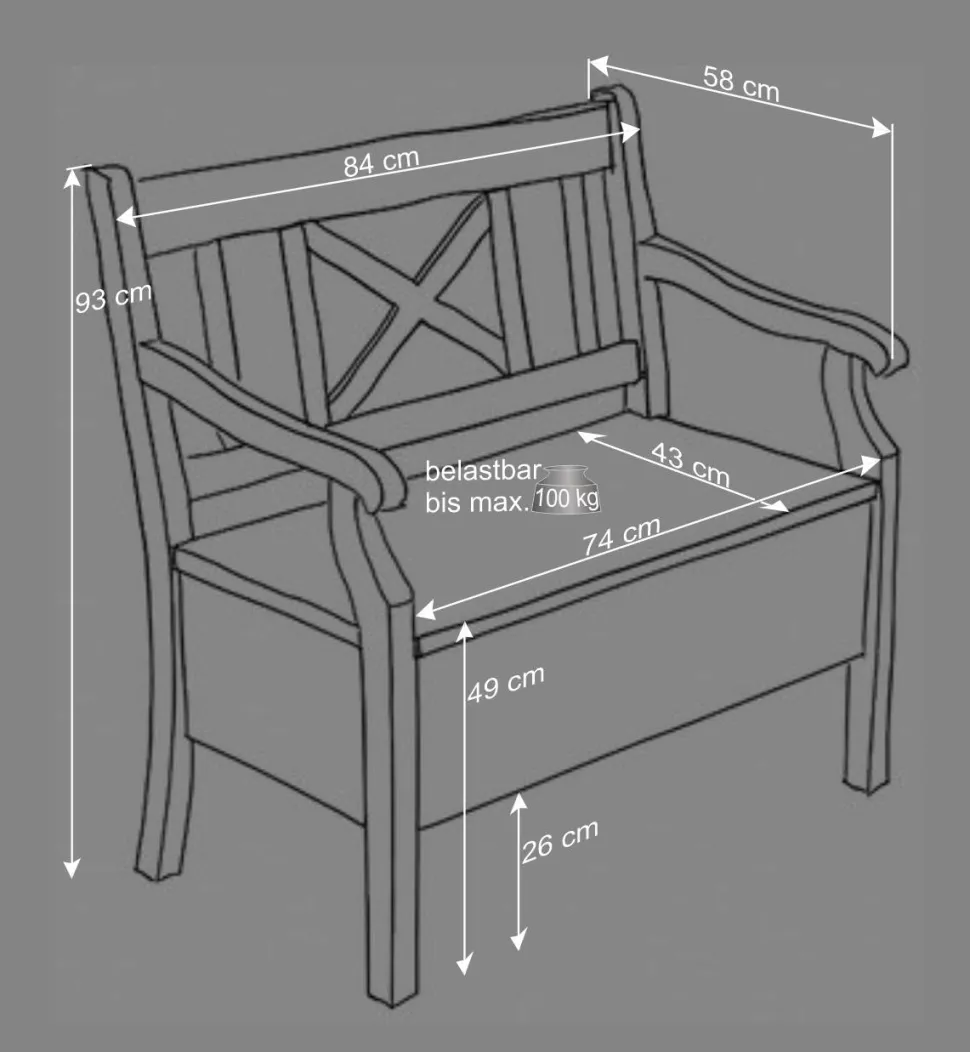 Truhenbank mit Armlehnen Jytte aus Kiefernholz