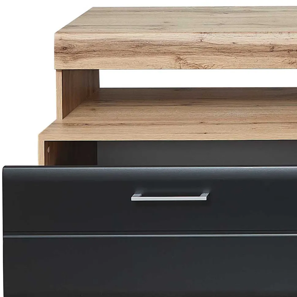 TV Anbauwand in Schwarz & Wildeiche - Kandu (vierteilig)