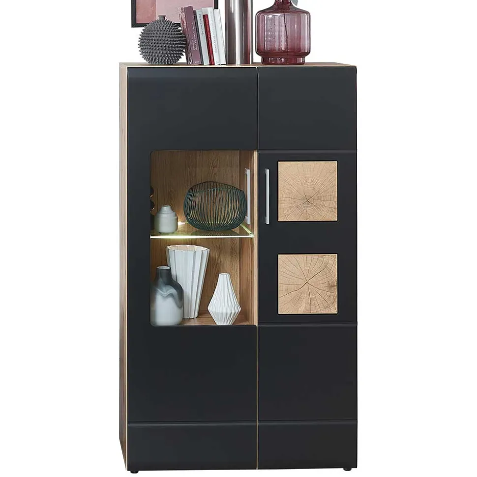 TV Anbauwand in Schwarz & Wildeiche - Kandu (vierteilig)