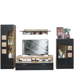 TV Anbauwand in Schwarz & Wildeiche - Kandu (vierteilig)