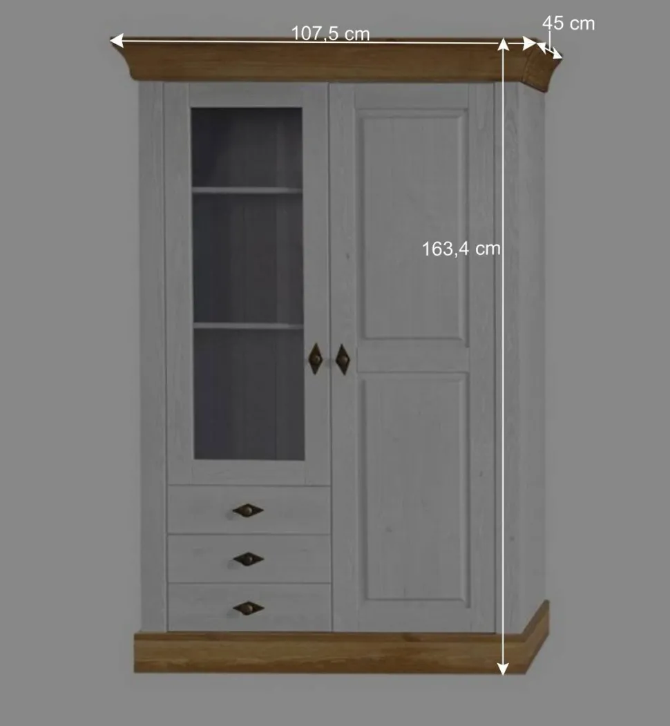 TV Anbauwand Sibiuta in Weiß Kiefer teilmassiv (dreiteilig)