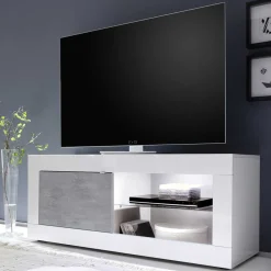 TV Element in Weiß HG mit Beton Dekor - Narandu