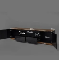 TV Hochglanz Lowboard in Schwarz - Ercurs