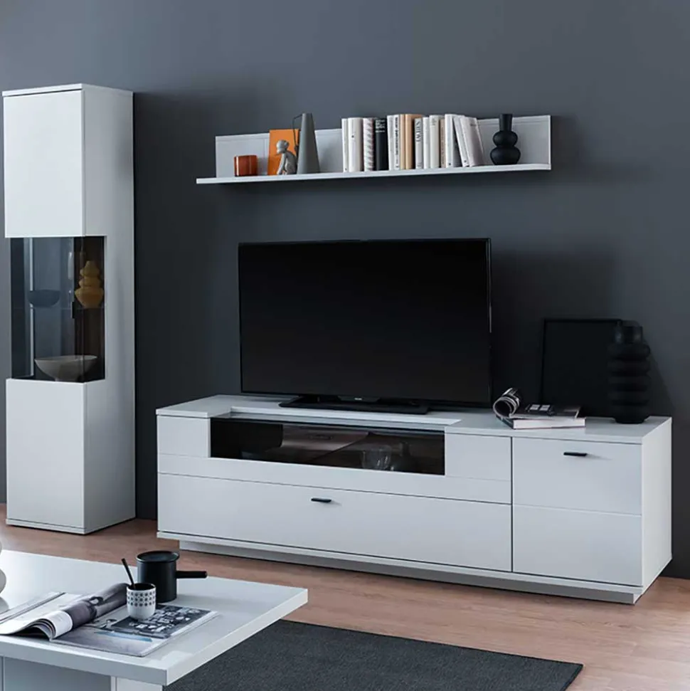 TV Lowboard & Vitrine & Wandboard Set - Apulco (dreiteilig)