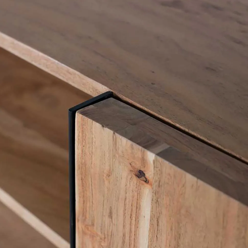 TV Lowboard aus Akazienholz und Metall - Bastima