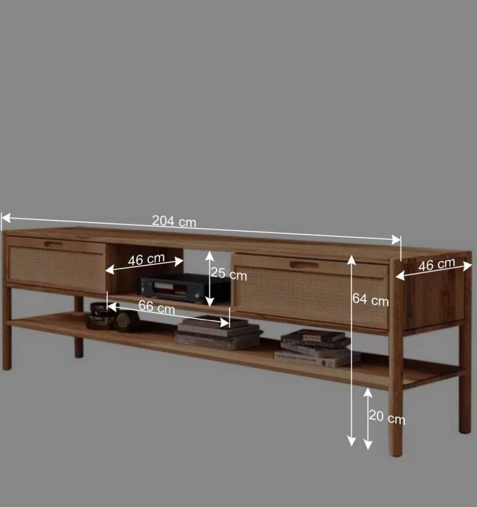 TV Lowboard aus Wildbuche & Rattan - Indrya