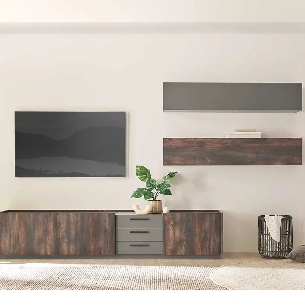 TV Lowboard und zwei Hängeschränke Set - Mundo (dreiteilig)