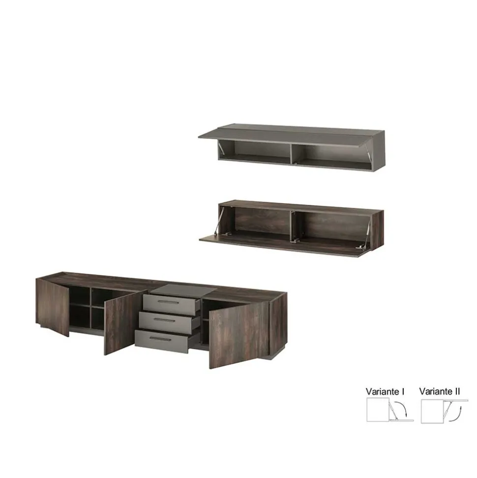 TV Lowboard und zwei Hängeschränke Set - Mundo (dreiteilig)