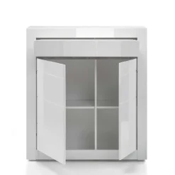 TV Wand in Weiß Hochglanz Mextra mit Dekor Beton Optik (vierteilig)