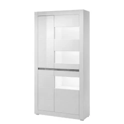 TV Wand in Weiß Hochglanz Mextra mit Dekor Beton Optik (vierteilig)