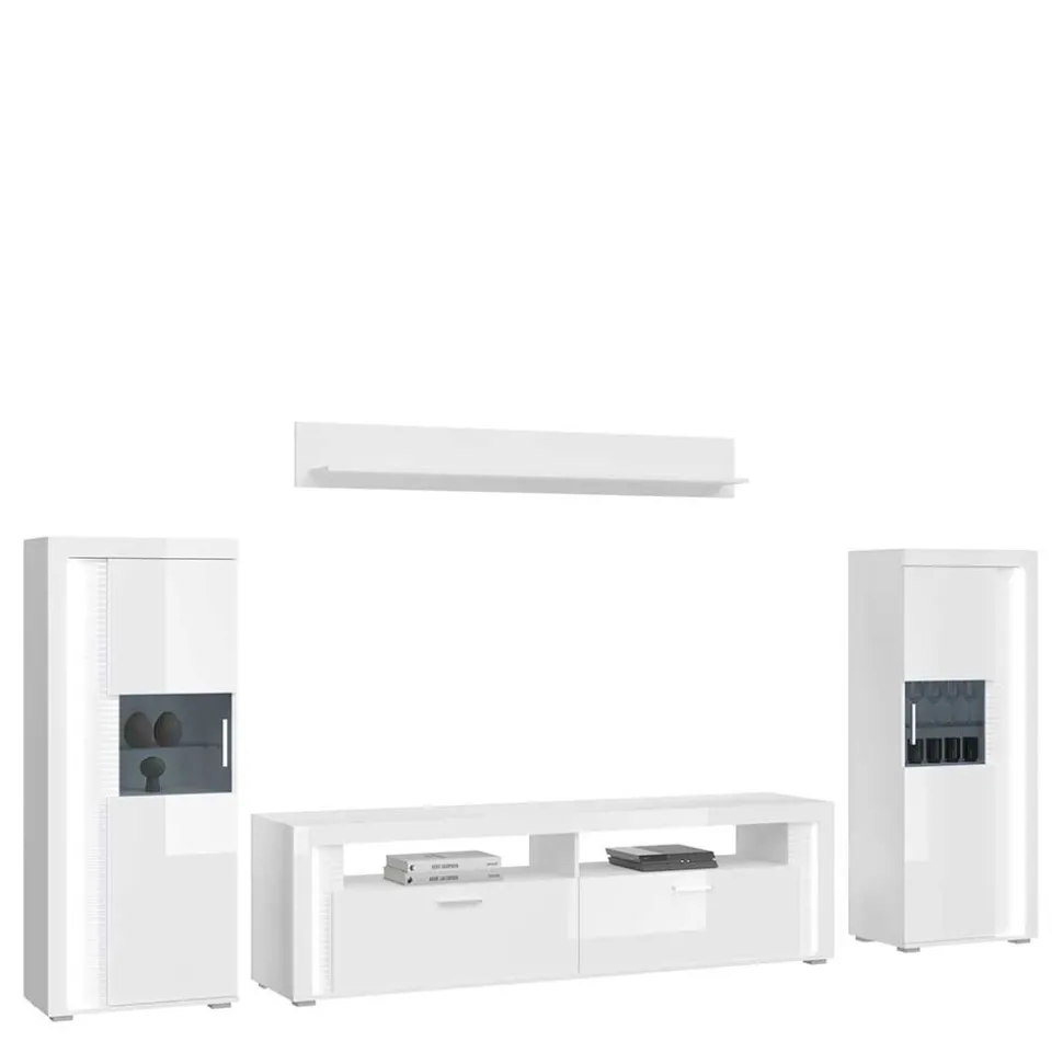 TV Wohnkombination hochglänzend in Weiß - Gomata (vierteilig)
