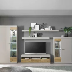 TV Wohnwand in Hellgrau & Zinneiche - Lioscas (fünfteilig)