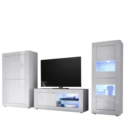 TV Wohnwand in Hochglanz Weiß - Sogno (dreiteilig)