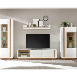 TV Wohnwand in Weiß & Wildeiche - Myrda (vierteilig)