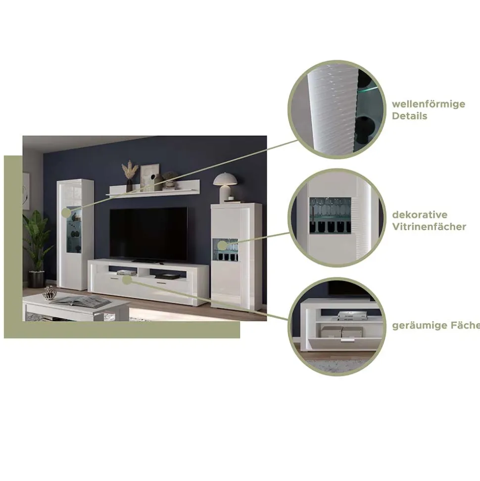 TV Wohnwand Möbel mit LED Set - Gomata (vierteilig)