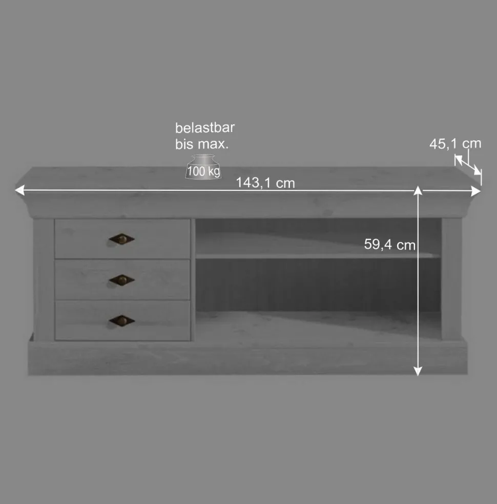 TV Wohnwand Satumare aus Kiefer teilmassiv (dreiteilig)