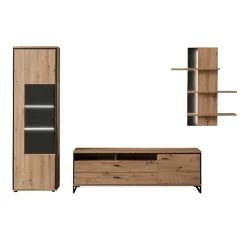 TV Wohnwand Set in Dekor Eiche - Nikdus (dreiteilig)