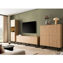TV Wohnwand Set in Eiche Stone - Jaskin (dreiteilig)