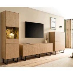 TV Wohnwand Set in Eiche Stone - Jaskin (dreiteilig)