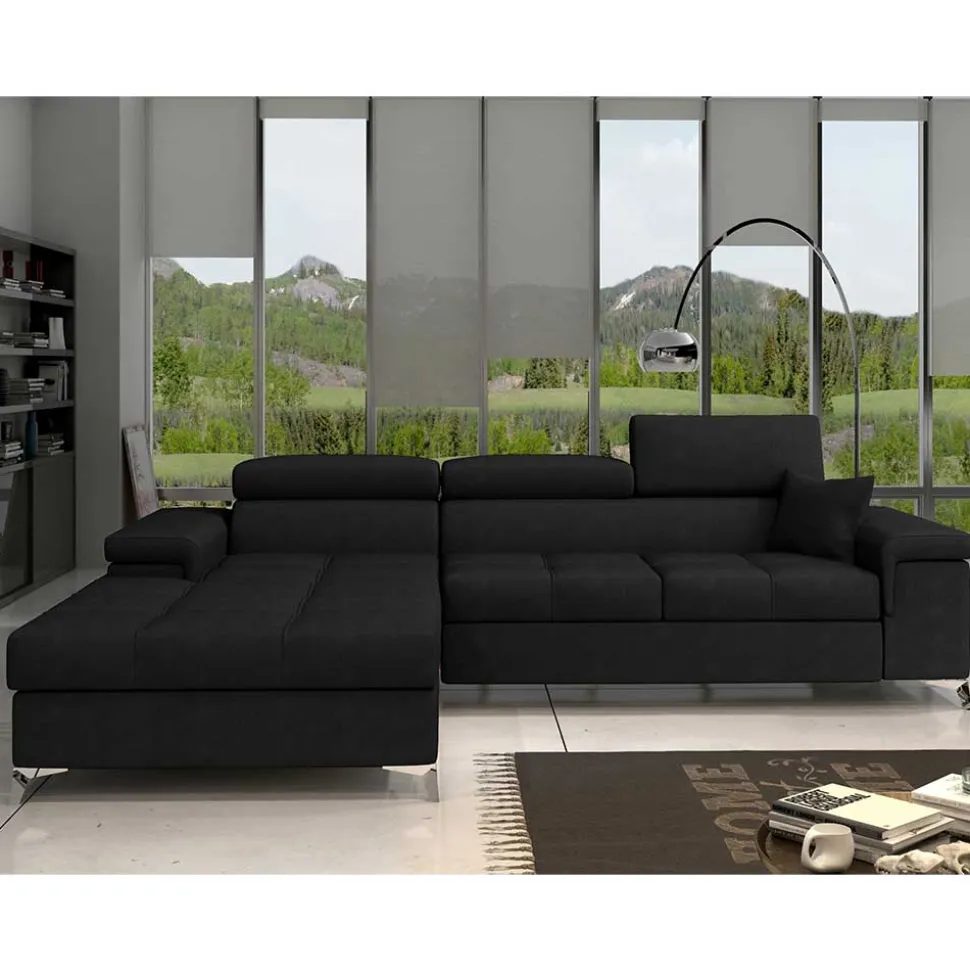Velours Ecksofa in Schwarz - Milwaukee