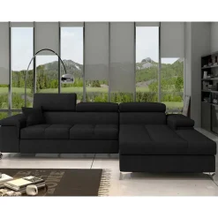 Velours Ecksofa in Schwarz - Milwaukee