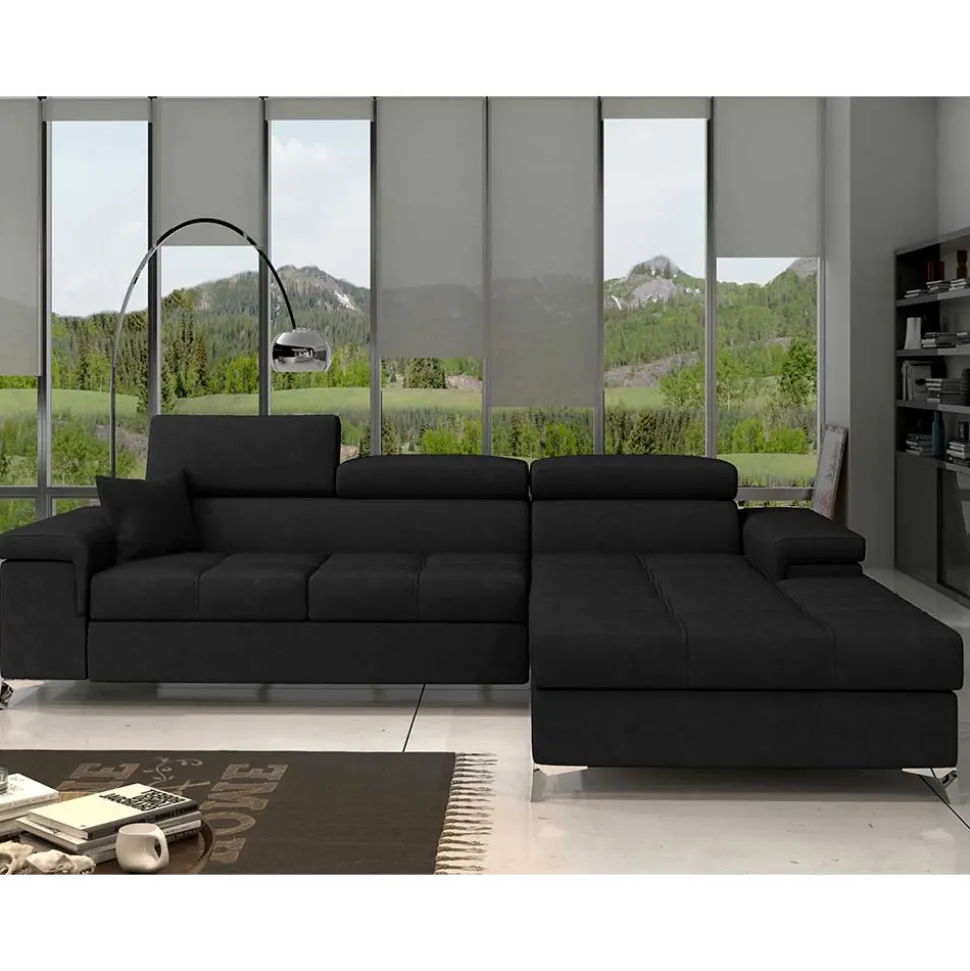 Velours Ecksofa in Schwarz - Milwaukee