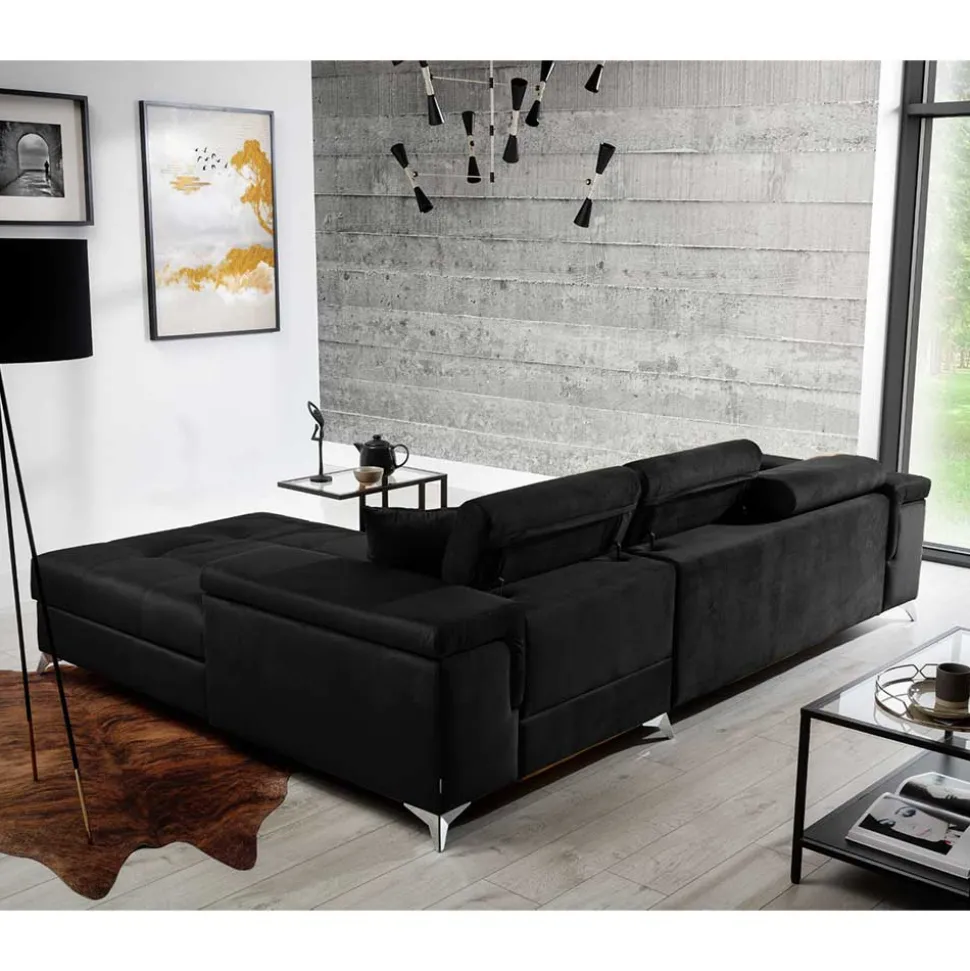 Velours Ecksofa in Schwarz - Milwaukee